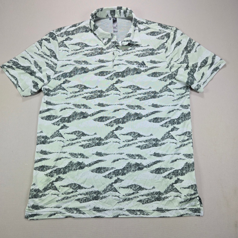 Adidas Polo Shirt Golf Performance Abstract Camo Mint Green Mens Large L